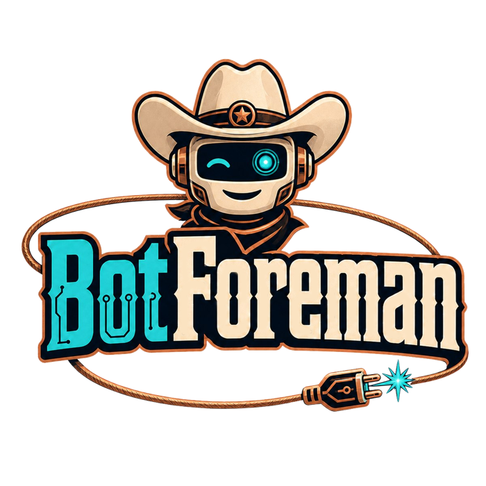 BotForeman logo: a cowboy robot with a lasso